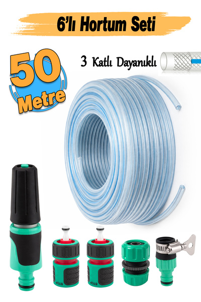 Badem10 Şeffaf Üç Katlı Sağlam Bahçe Hortumu (50 Metre) Çeşme Su Sulama Hortu...