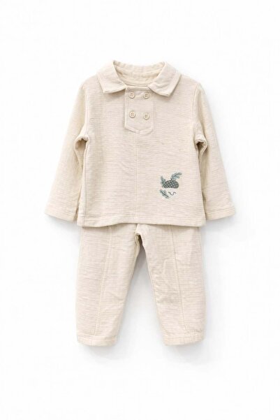 Baby Tongs Tongs Baby Boy Polo Collar Buttoned 2-Piece Set 1-3 Years Old Cream