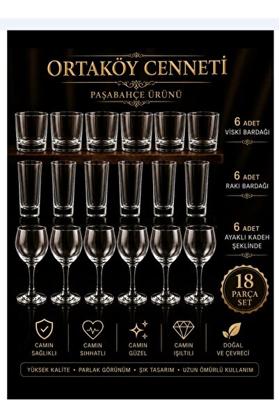 Paşabahçe 18 Parça Istanbul Viski Rakı Ve Şarap Bardağı Seti
