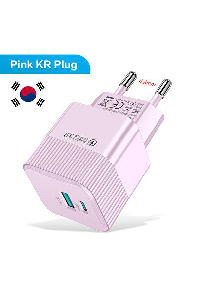 Choice3 316 KR Pink 2 Ports PD 25W USB C Fast Charger KR EU Mini Travel Plug ...
