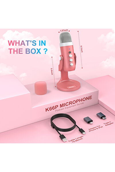 Choice ميكروفون مكثف USB من Haomuren باللون الوردي، ميكروفون تسجيل استوديو با...