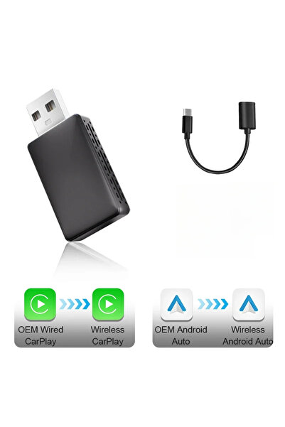 Choice Black Wired To Wireless Carplay Android Auto 2in1 Wireless Adapter Car...
