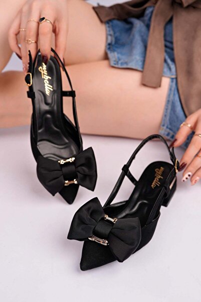 Nesil Shoes صندل نسائي من الساتان الأسود من فيري 3648