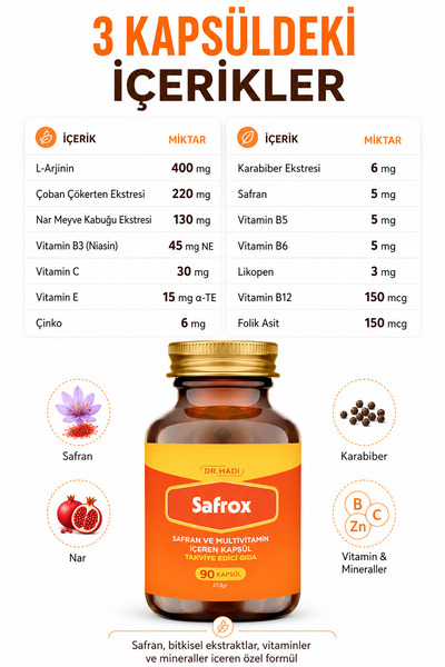 DR HADI Safrox Safran ve Multivitamin içeren 90 Kapsül