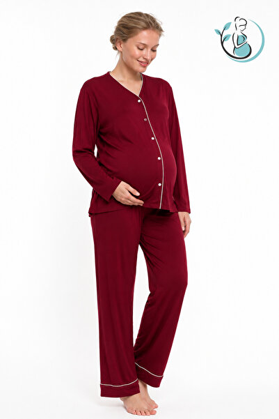 Elisho Biye Detaylı Pijama Takımı Hamile ve Lohusa için Uygun