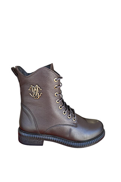 Castle Black Yldz-20912-1 Black Genuine Leather Women's Boots Brown