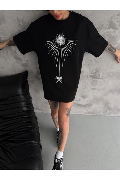 Generic Brand Women's Crew Neck Printed Oversize Short Sleeve T-Shirt - Black...