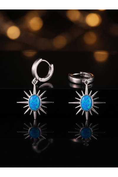Gümüş Opal Taşlı Kuzey Yıldızlı Küpe 925 Ayar Gümüş Silver Renk
