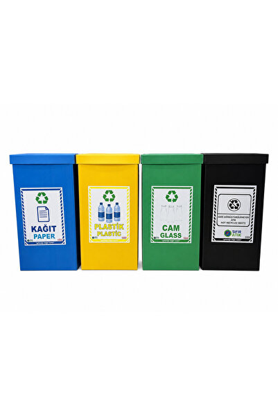 özekim 4’lü Geri Dönüşüm Atık Ayrıştırma Kutusu Seti | Kağıt, Plastik, Cam ve Geri Dönüştürülemeyen Atık | Sıfır Atık Uyumlu