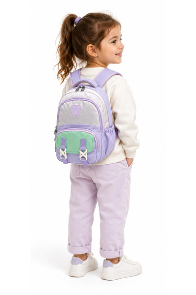 LaddyCo Satin Waterproof Modern Women's Daily Wear Backpack Lilac-Beige