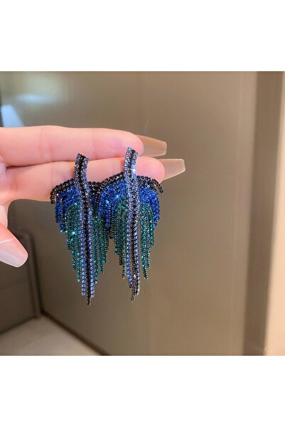 Choice HE10823-1 Full Rhinestone Long Tassel Earrings Women Blue Color Fashio...