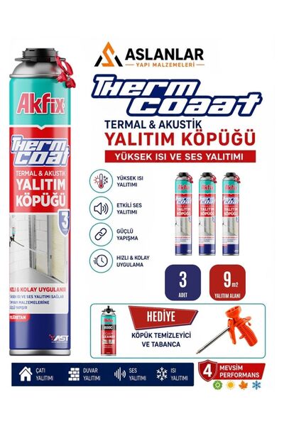 Akfix Thermcoat Poliüretan Termal Isı Ve Ses Yalıtım Sprey Köpük 3 Ad. Tabanc...
