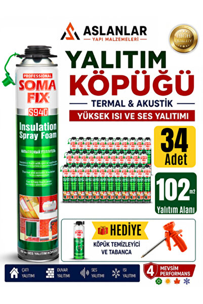 Somafix Poliüretan Termal Isı Ve Ses Yalıtım Sprey Köpük (34 ADET)