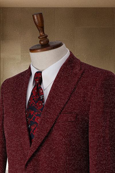 Sergio Ferraro Bordo Beyaz Dokulu Klasik Slim Fit İtalyan Stil Erkek Blazer C...