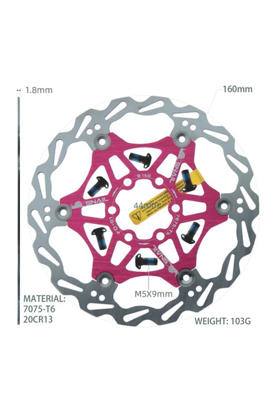 Choice 160mm Pink 1 PCS SNAIL Bicycle Disc Brake Pads 160 180 203 mm Aluminum...