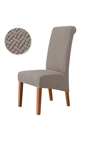 Choice Khaki-T Jacquard Chair Cover Stretch XL Size Long Back Dining Chair Co...