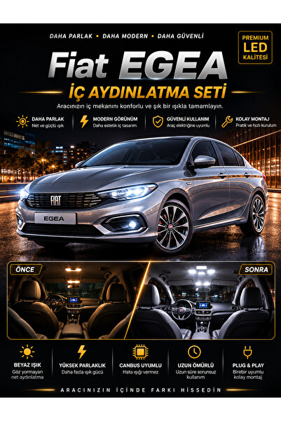 DuoLight Fiat Egea Bütün Seriler için LED İç Aydınlatma Seti T10 Beyaz Tavan ...