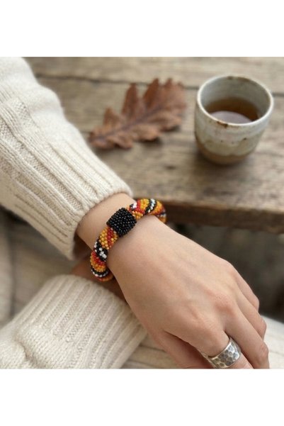 GENCATELİER Handmade Prisoner's Handmade Colorful Bracelet - Ethnic Patterned Bead Bracelet - Size: Inner Diameter 6 cm