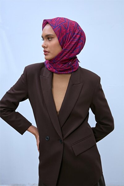 Silk Home وشاح قطني ناعم بنمط هندسي بلون الكرز والأزرق الليلي والفوشيا، خفيف ...