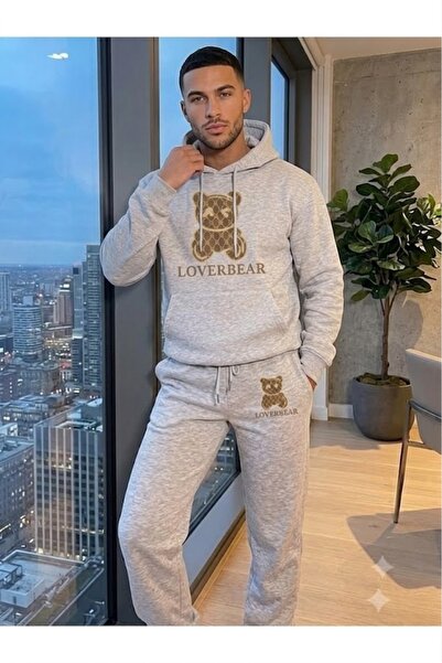 WOODROFFE Unisex Lover Bear Printed Oversize Hooded Tracksuit Set Loose Fit