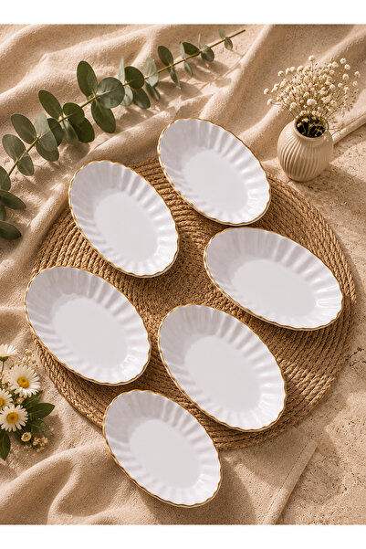 Generic Brand 6 Pieces White Color Gilded Ruffle Snack Bowl - Presentation Bo...
