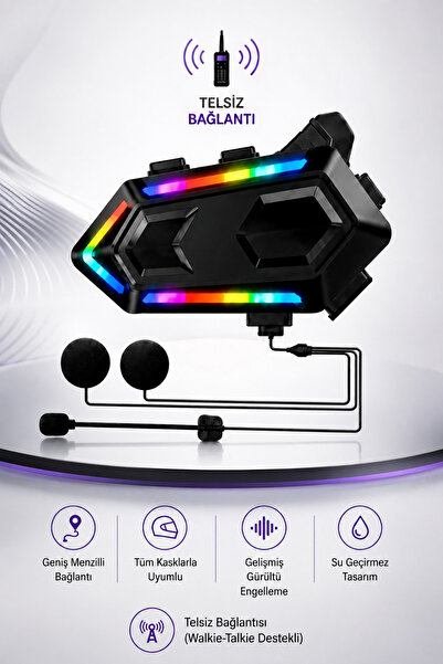 NEFFO 20 Max 5.3 Bluetooth Motosiklet Kask Kulaklık Intercom – Işıklı, Gürült...