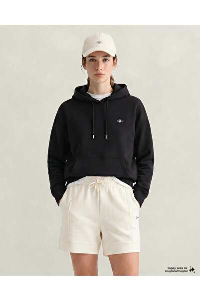 Gant Kadın Siyah Relaxed Fit Kapüşonlu Sweatshirt