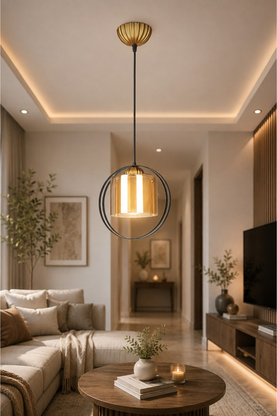 VENON Hivda Tekli Sarkıt Avize 🌸Gold Modern Tasarım 🌸Çift Cam BAL Antre Hol...