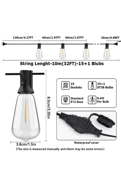 Choice EU Plug 10M 32FT 15LED 20M 30M ST38 Garland Light String Shatterproof ...