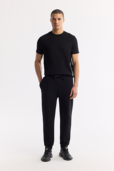 Avva Men's Black Elastic Waist Lace-Up Bi-Stretch Regular Fit Sweatpants A51Y...