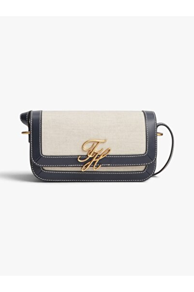 Tommy Hilfiger Th Script Flap Crossover Canvas Women's Blue Bag - Aw0Aw18737