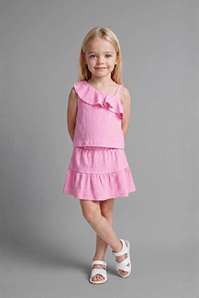 DeFacto Wrinkled Textured Fabric 2-Piece Pink Set for Baby Girl I0050A526Hs