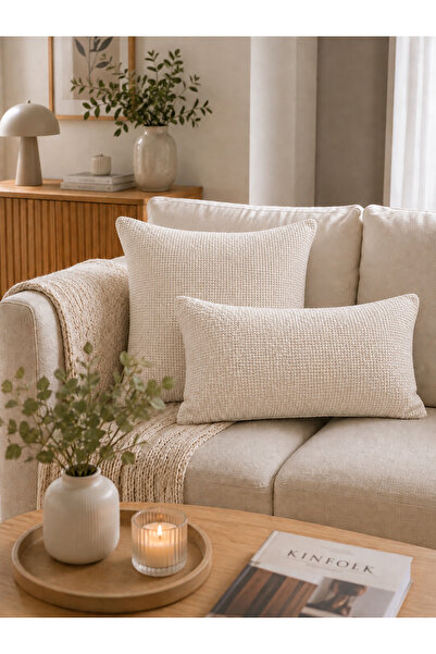 Decamor home غطاء وسادة بوهيمي محبوك بلون إكرو قطعة واحدة