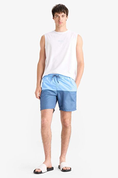 DeFacto Regular Fit Color-Blocked Mesh Lined Above-Knee Swim Shorts Z8108Az23Hs