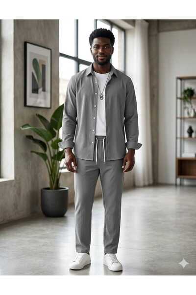 ALİ.COM Krep Seasonal Uzunkol Shirt and Pants 2-Piece Set (Spring and Autumn)