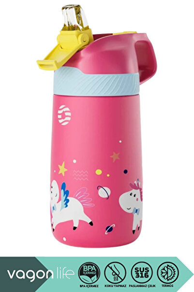 Vagonlife 350ml Yeni Koleksiyon Silikon Pipetli Sevimli Desenli Kulplu 6 Saat...