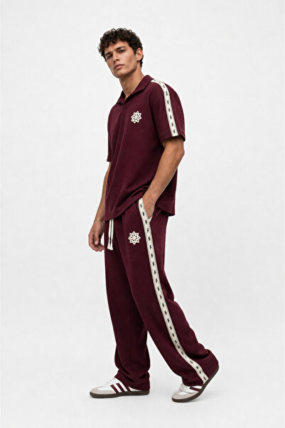 Respire Men's Regular Fit Tracksuit Set with Stripe Detail, Burgundy