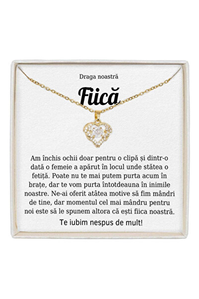 The Jewel Heart Colier True Love Auriu pentru Fiica de Ziua Ei, Dragoste Adev...