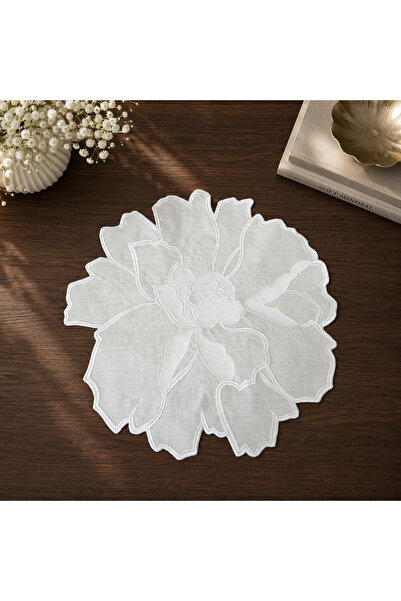 NURHAN HOME COLLECTION Selluka Ecru Embroidered 6-Piece Linen American Servic...