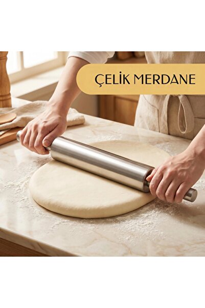 Go İthalat Vocen Rolling Pin Metal Hamur Rulosu Çelik Merdane 25cm.