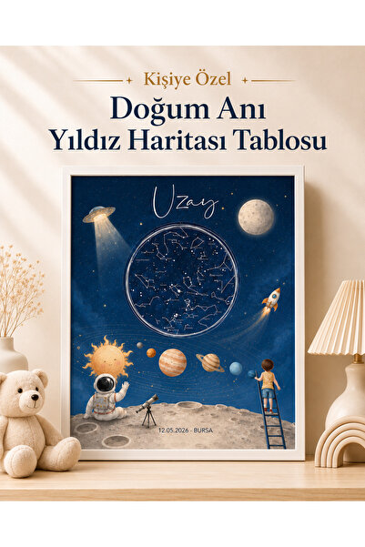 Bebeloji Store Kişiye Özel Çocuk Yıldız Haritası Tablosu – İsimli Tarihli Çer...
