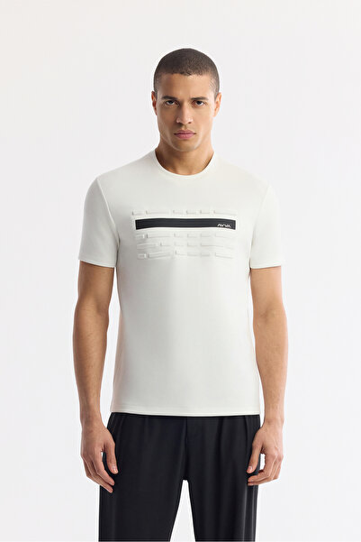 Avva Men's Ecru Crew Neck Printed Bi-Stretch Interlock Regular Fit T-Shirt A5...