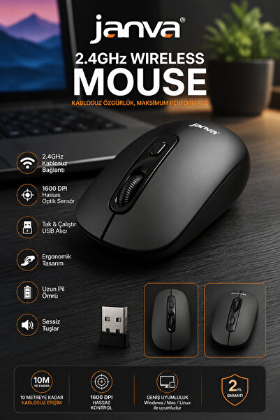 Janva 2.4 Ghz Wiraless Mouse Kablosuz Mause Fare Usb High Sensitiviy 10 Metre...