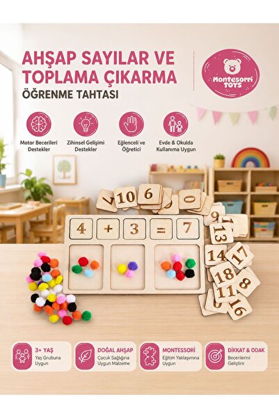 WoodStory Montessori Toys Ahşap Sayılar ve Toplama Çıkarma Tahtası | Montesso...