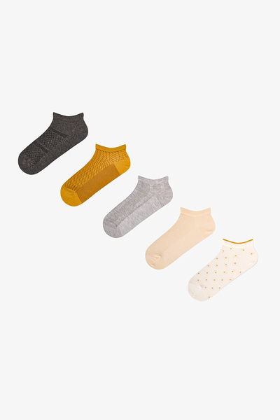 Penti Mustard Polka Dot Patterned Cotton Jacquard 5 Pairs Booties Socks
