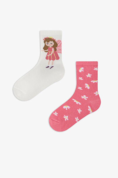 Penti Șosete roz pentru fete, cu model Sleepy Fairy, din bumbac, 2 perechi