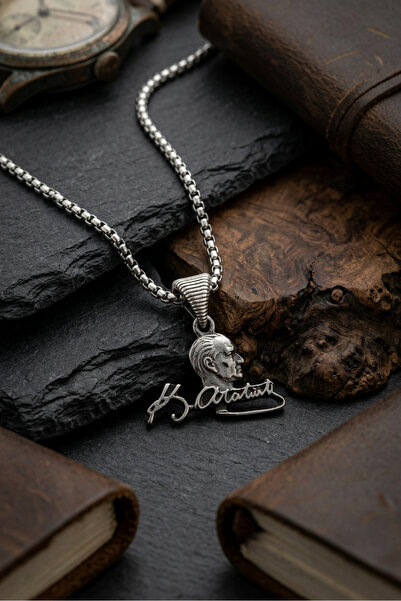Begondio Ataturk Signed Handcrafted Stainless Steel Chain Men's Necklace