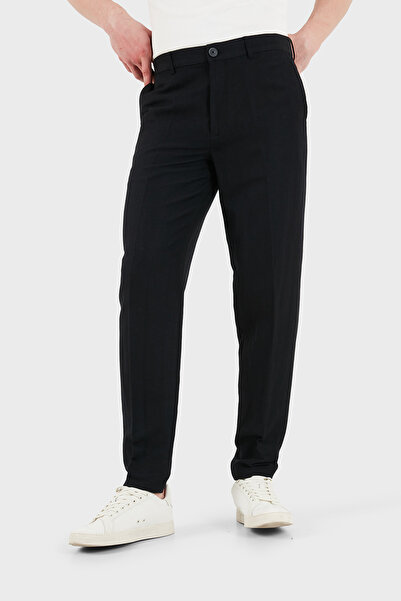 Armani Exchange Linen Blend High Waist Regular Fit Men's Black Trousers 8Nzp1...
