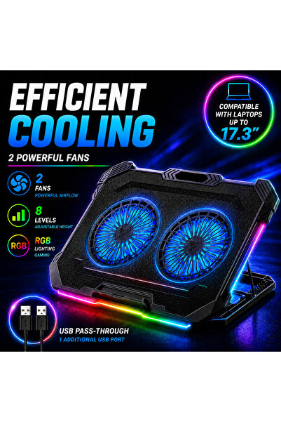 NEVERMORE Cooler Laptop Gaming RGB cu 2 Ventilatoare Puternice si Silentioase...