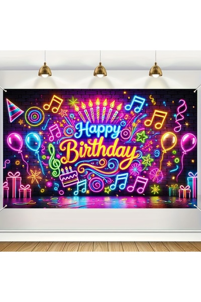 Choice4 210X150 MULTI Neon music birthday party background cloth with colorfu...